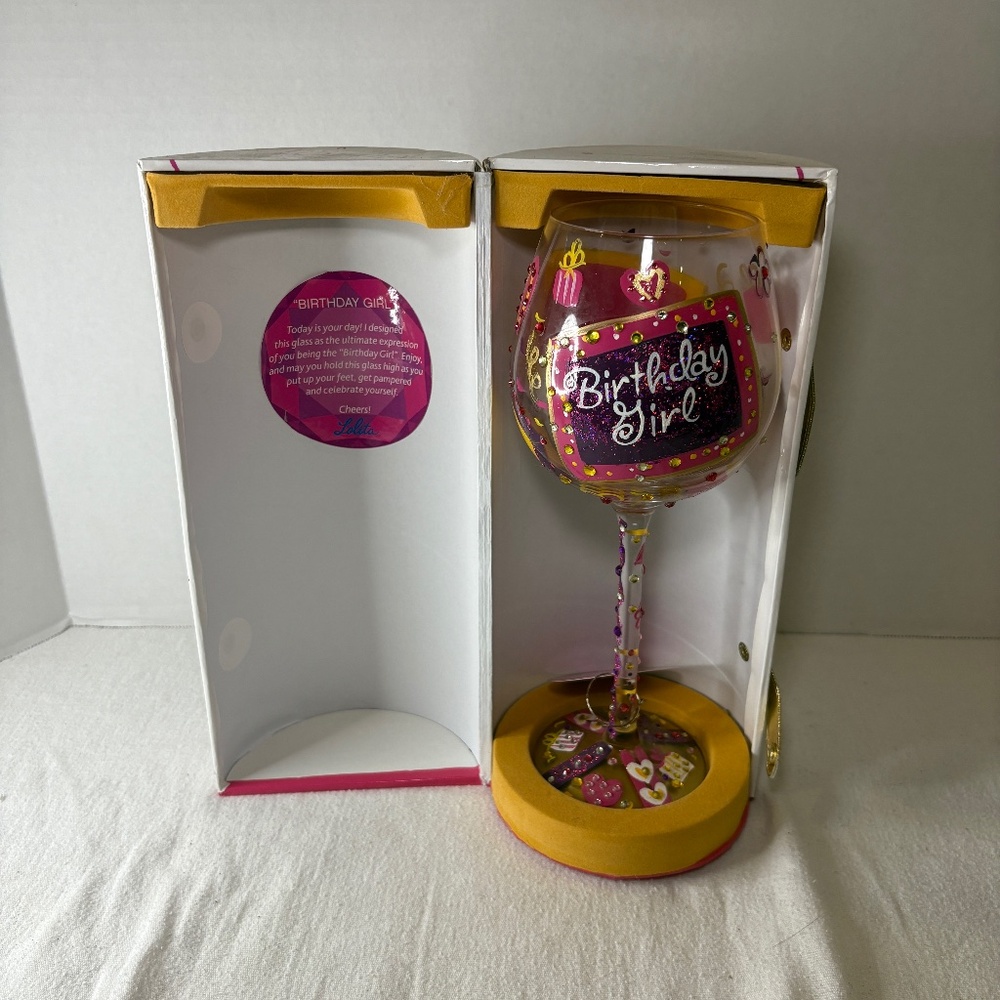 Lolita Love My Wine Birthday Girl Bling Large Wine Glass Retired New Open Box